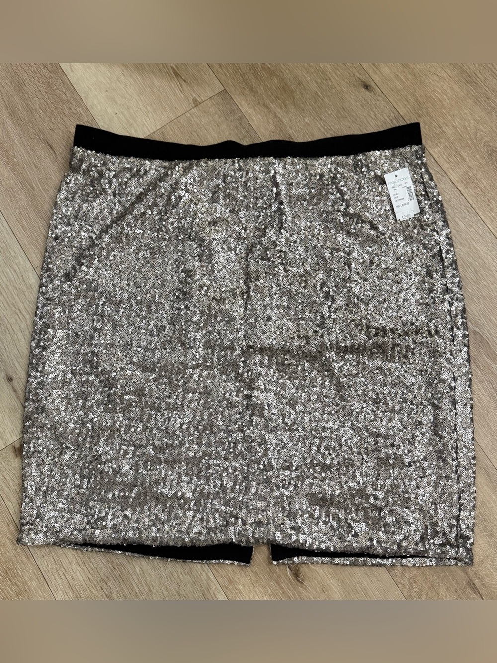 Maurices Silver Sequin Mini Skirt with Black Waistband